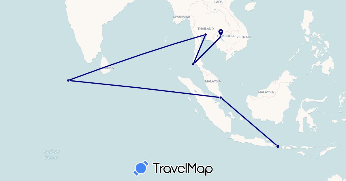 TravelMap itinerary: driving in Indonesia, Cambodia, Maldives, Singapore, Thailand (Asia)